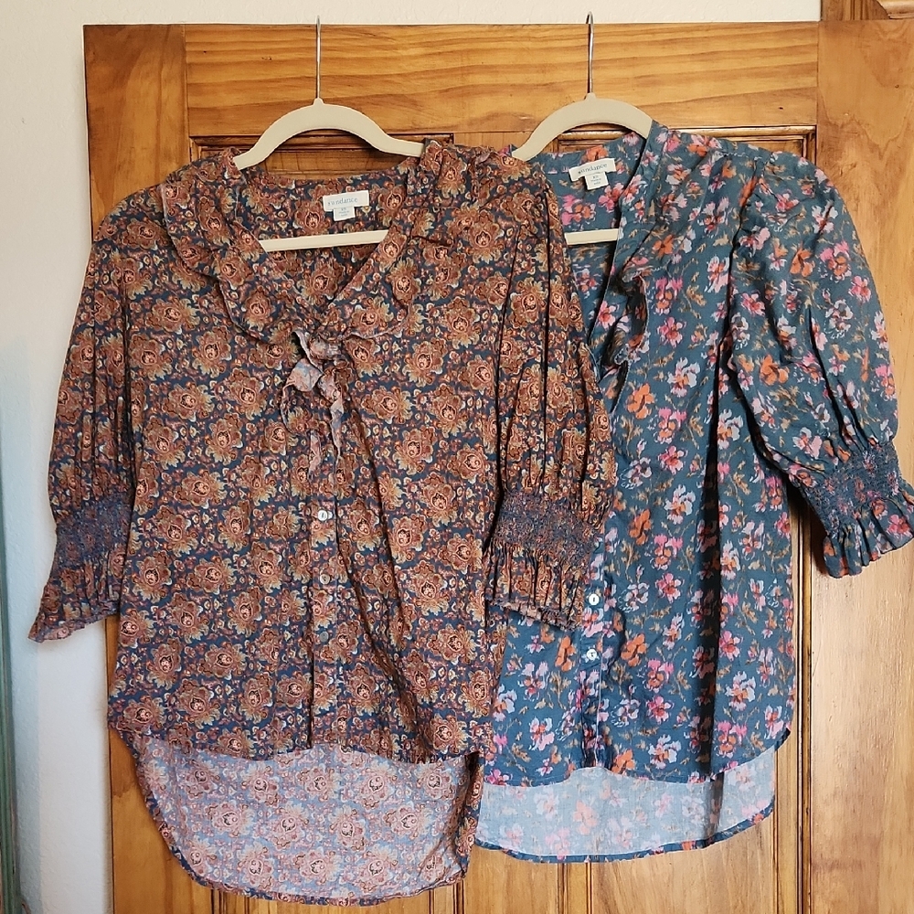 Sundance Floral Blouses in Brown and Blue